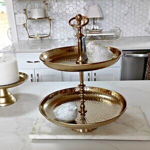 NEW! EXQUISITE TIERED Hammered METAL SERVING TIER